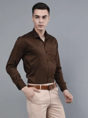 Roman Royal Men’s Brown Formal Shirt – Regular Fit, Full Sleeves, Office & Business Wear