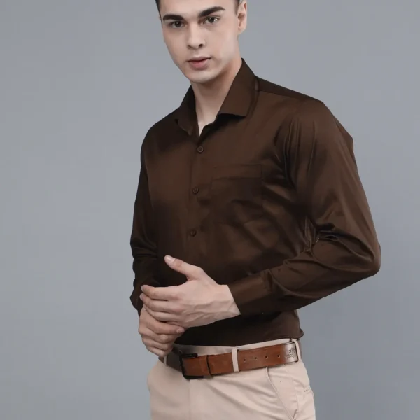 Roman Royal Men’s Brown Formal Shirt – Regular Fit, Full Sleeves, Office & Business Wear