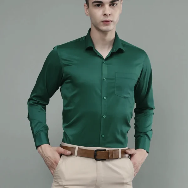 Roman Royal Men’s Green Formal Shirt – Regular Fit, Full Sleeves, Office & Business Wear
