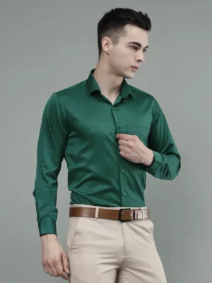 Roman Royal Men’s Green Formal Shirt – Regular Fit, Full Sleeves, Office & Business Wear