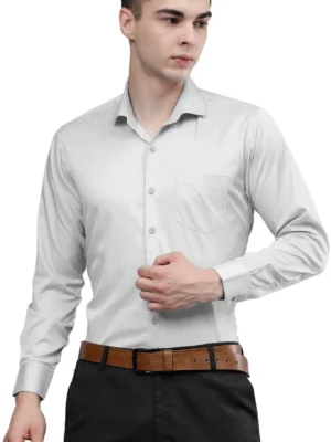 Roman Royal Men's Formal Shirt - Light Grey | Regular Fit | Full Sleeves | Office & Business Wear