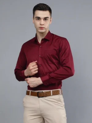 Roman Royal Men's Formal Shirt - Maroon | Regular Fit | Full Sleeves | Office & Business Wear