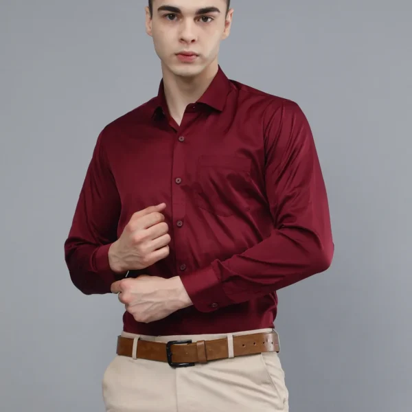 Roman Royal Men’s Maroon Formal Shirt – Regular Fit, Full Sleeves, Office & Business Wear