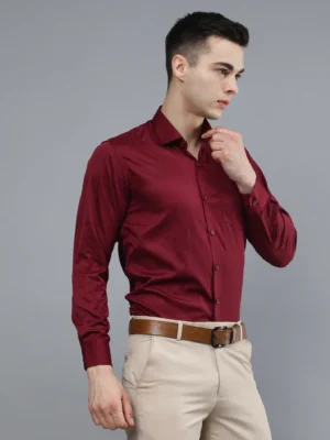 Roman Royal Men’s Maroon Formal Shirt – Regular Fit, Full Sleeves, Office & Business Wear